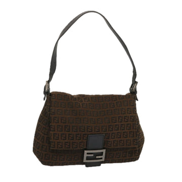 FENDI Zucchino Canvas Mamma Baguette Shoulder Bag Brown Auth 67996