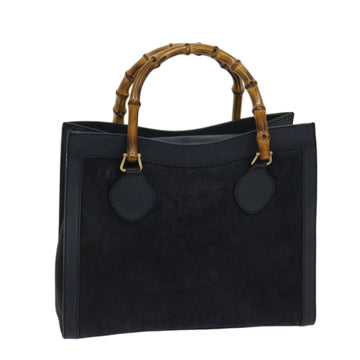GUCCI Bamboo Hand Bag Suede Navy 002 123 0260 Auth 68127