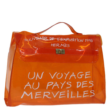 HERMES Vinyl Kelly Hand Bag Vinyl Orange Auth 68778