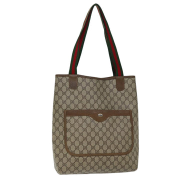 GUCCI GG Canvas Web Sherry Line Tote Bag PVC Beige Green Red Auth 69398