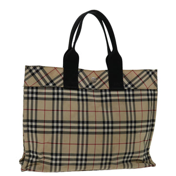 BURBERRY Nova Check Blue Label Tote Bag Nylon Beige Auth 69692