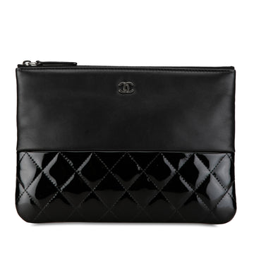 CHANEL Lambskin and Quilted Patent O Case Clutch Clutch Bag