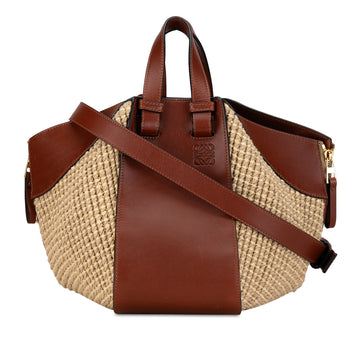 LOEWE Small Leather and Raffia Hammock Bag