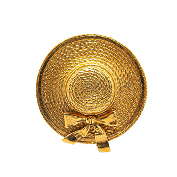 CHANEL Gold Plated Straw Hat Brooch Costume Brooch