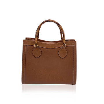 GUCCI Vintage Tan Brown Leather Bamboo Princess Diana Tote Bag