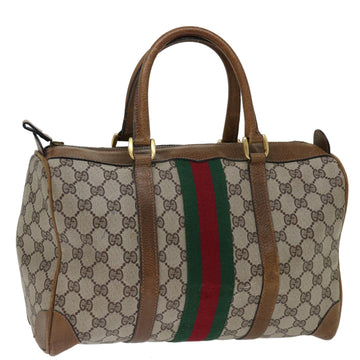 GUCCI GG Supreme Web Sherry Line Hand Bag PVC Beige Red Green Auth 70132