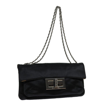 CHANEL Chain Shoulder Bag Satin Black CC Auth 70253