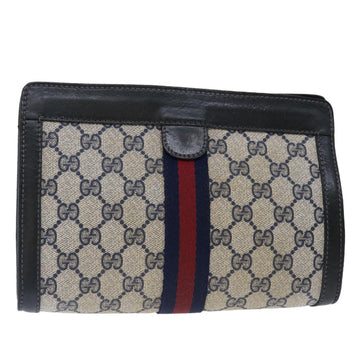 GUCCI GG Supreme Sherry Line Clutch Bag PVC Navy Red 07 014 2125 Auth 70291