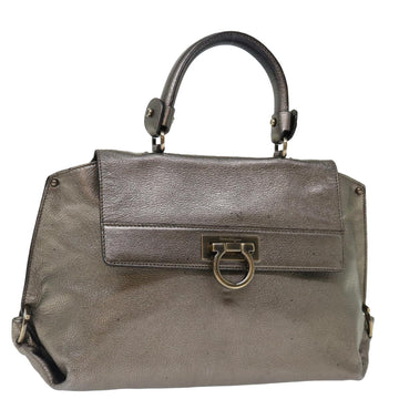 SALVATORE FERRAGAMO Gancini Sofia Hand Bag Leather Silver Auth 70362