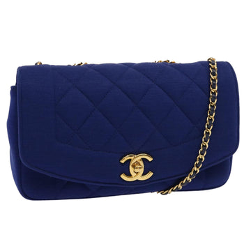 CHANEL Diana Matelasse Chain Shoulder Bag Canvas Blue CC Auth 70391A