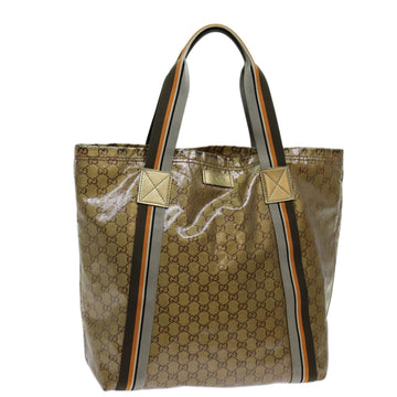 GUCCI GG Crystal Tote Bag Gray Gold Brown 189669 Auth 70396