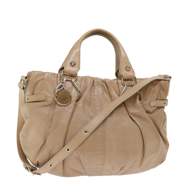 CELINE Hand Bag Leather 2way Beige Auth 70407