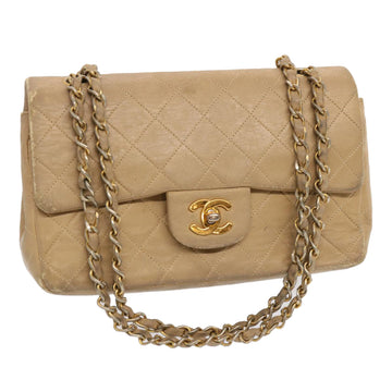 CHANEL Matelasse Chain Shoulder Bag Lamb Skin Beige CC Auth 70454A