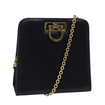 SALVATORE FERRAGAMO Gancini Chain Shoulder Bag Leather Navy Auth 70641