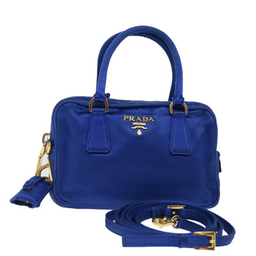 PRADA Hand Bag Satin 2way Blue Auth 70643