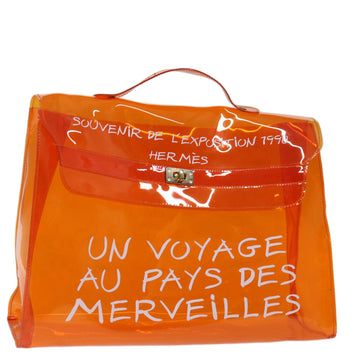 HERMES Vinyl Kelly Hand Bag Vinyl Orange Auth 70649