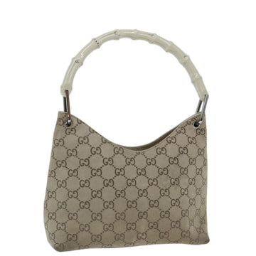 GUCCI GG Canvas Bamboo Shoulder Bag Gray Auth 70672