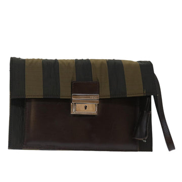 FENDI Pecan Canvas Clutch Bag Black Auth 70820