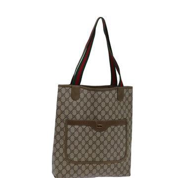 GUCCI GG Canvas Web Sherry Line Tote Bag PVC Beige Green Red Auth 71028
