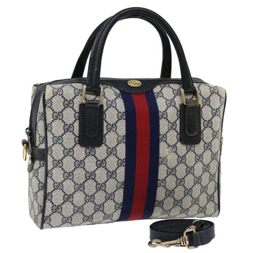 GUCCI GG Canvas Sherry Line Hand Bag PVC 2way Navy Red Auth 71079