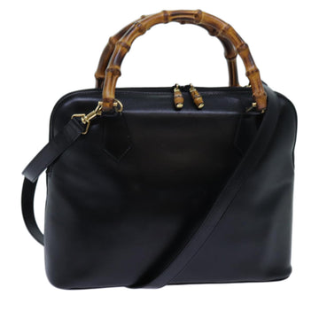 GUCCI Bamboo Hand Bag Leather 2way Black Auth 71189