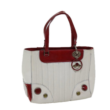 CHRISTIAN DIOR Hand Bag Leather White Red Auth 71321