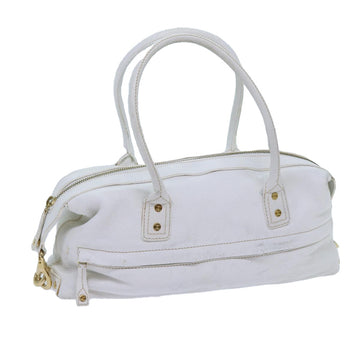 CELINE Hand Bag Leather White Auth 71541