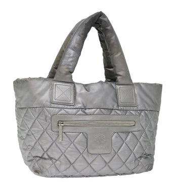 CHANEL Cococoon Hand Bag Nylon Silver CC Auth 71571