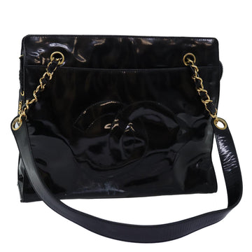 CHANEL Chain Shoulder Bag Patent leather Black CC Auth 71572