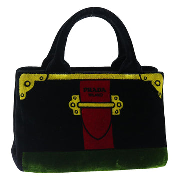 PRADA Hand Bag Velor Black Green Red Auth 71639A