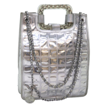 CHANEL Ice Cube Chain Shoulder Bag Vinyl 2way Silver CC Auth 71650