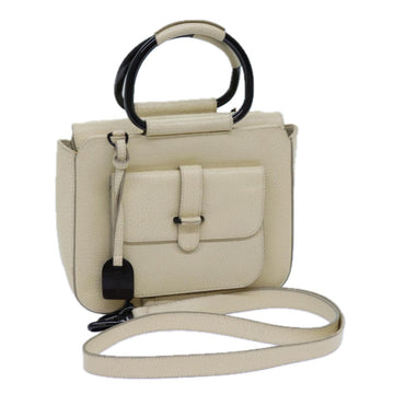 GUCCI Hand Bag Leather 2way Cream Auth 71794