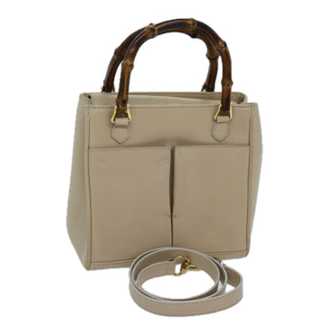 GUCCI Bamboo Hand Bag Leather 2way Beige 000 1364 0316 Auth 71795