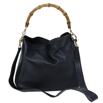 GUCCI Bamboo Shoulder Bag Leather 2way Black Auth 71823