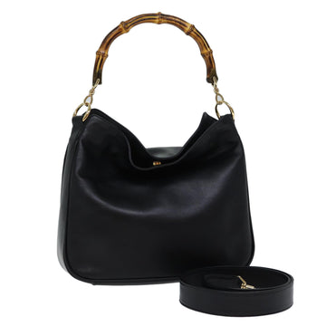 GUCCI Bamboo Shoulder Bag Leather 2way Black Auth 71824