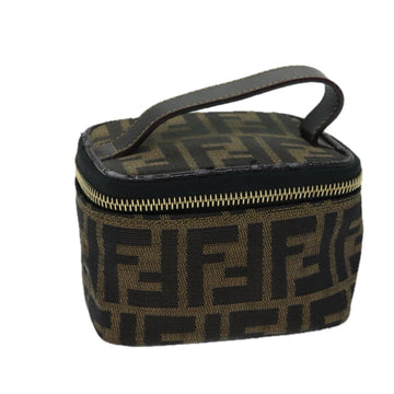 FENDI Zucca Canvas Vanity Cosmetic Pouch Brown Black Auth 71829