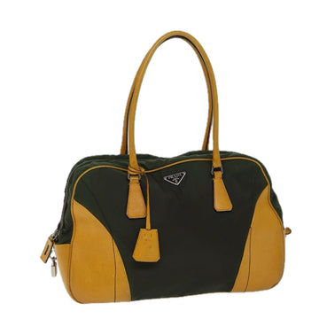 PRADA Shoulder Bag Nylon Khaki Yellow Auth 71843