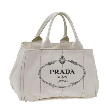 PRADA Canapa MM Hand Bag Canvas White Auth 71877