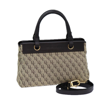 BOTTEGA VENETA Hand Bag Canvas 2way Beige Dark Brown Auth 72065