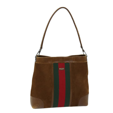 GUCCI Web Sherry Line Shoulder Bag Suede Brown Red Green 33900 Auth 72093