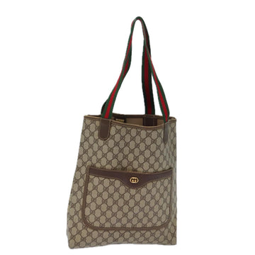GUCCI GG Canvas Web Sherry Line Tote Bag PVC Beige Green Red Auth 72147