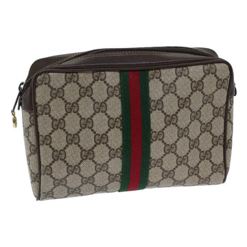 GUCCI GG Canvas Web Sherry Line Clutch Bag PVC Beige Green Red Auth 72151