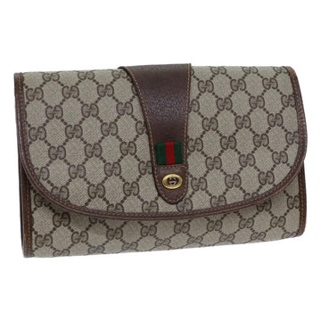 GUCCI GG Canvas Web Sherry Line Clutch Bag PVC Beige Green Red Auth 72156