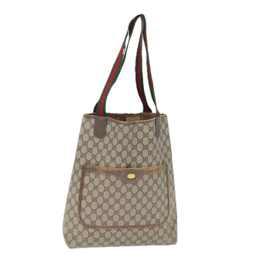 GUCCI GG Canvas Web Sherry Line Tote Bag PVC Beige Green Red Auth 72160