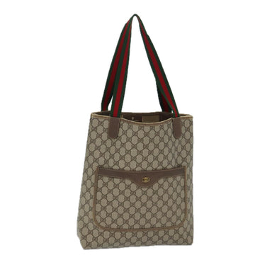 GUCCI GG Canvas Web Sherry Line Tote Bag PVC Beige Green Red Auth 72413