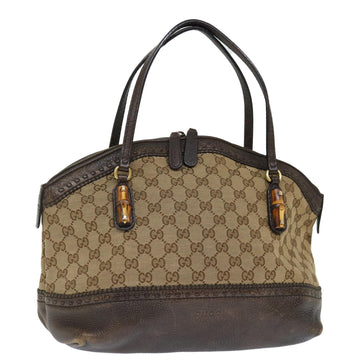 GUCCI GG Canvas Bamboo Hand Bag Beige 339002 Auth 72514