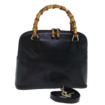 GUCCI Bamboo Hand Bag Leather 2way Black Auth 72549