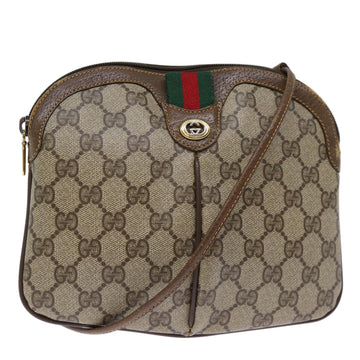 GUCCI GG Canvas Web Sherry Line Shoulder Bag PVC Beige Green Red Auth 72786