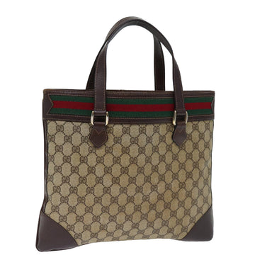 GUCCI GG Canvas Web Sherry Line Hand Bag PVC Beige Green Red Auth 72809