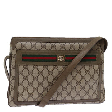 GUCCI GG Canvas Web Sherry Line Shoulder Bag PVC Beige Green Red Auth 72965